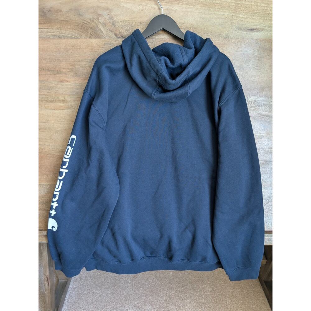 NWT Carhartt Midweight Hoodie Men 2XL Navy Loose Logo Sleeve Sweatshirt TS0288-M - Picture 2 of 6